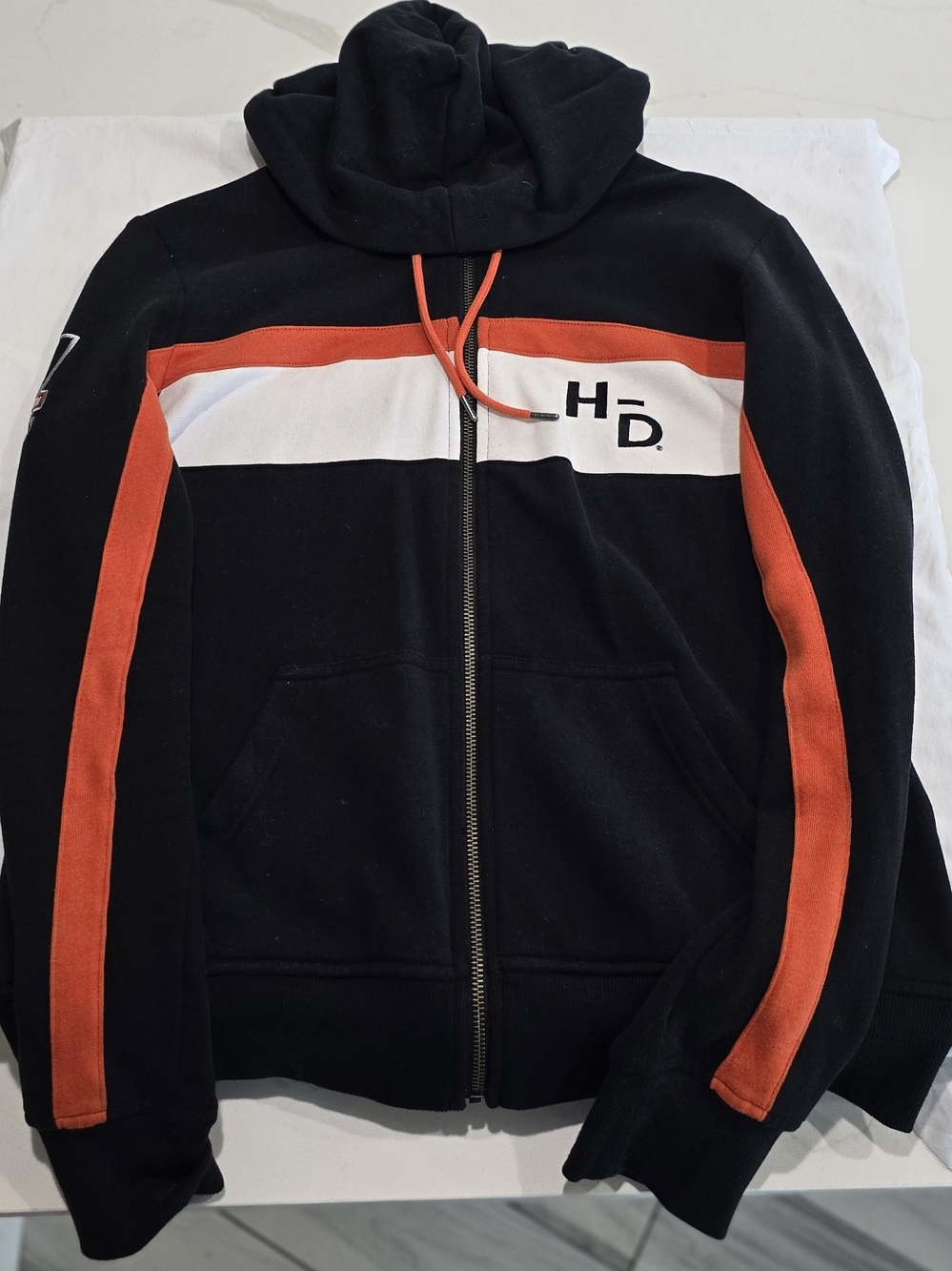 Harley-Davidson Black, Orange & White Zip-Up Hoodie with HD Chest Accent